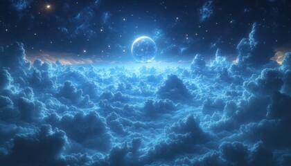 Wall Mural - glowing planet surrounded by stars in a dreamlike night sky
