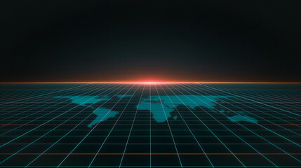 Poster - Global Perspective: An abstract digital illustration depicts the world map superimposed over a grid, suggesting interconnectedness and digital network.