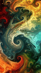 Aufkleber - A dynamic and colorful digital artwork featuring swirling patterns and fluid shapes, ideal for a visually striking computer wallpaper.