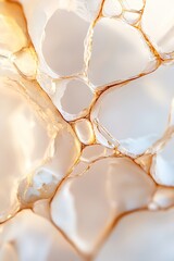 Poster - Zooming into the microscopic surface of amber showcases a beautiful network of cracks and golden textures. The blurred background adds depth and highlights the stone's organic elegance