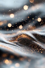 Poster - Vast expanse of space features swirling amber nebulae alongside glowing golden dust trails. Soft-focus celestial elements create a mesmerizing and futuristic atmosphere