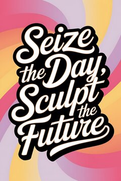 Seize the day, sculpt the future. Typography and Colorful Background Motivational Quote T-shirt Design Illustration