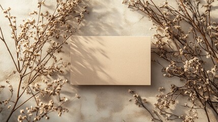 Poster - A minimalist composition featuring a blank card surrounded by delicate branches, creating an elegant and serene atmosphere.
