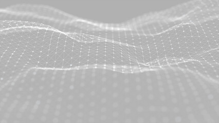 Poster - Dynamic wave with connected dots and lines on a white background. Digital particles wave, dots, and lines big data concept. Abstract background. 3D rendering.