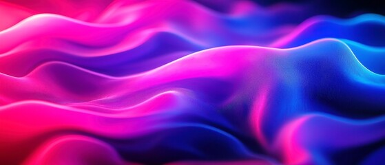 Poster - Vibrant Neon Gradient with Soft Waves, Deep black background, smooth transitions from purple to blue, grainy texture, modern minimalist design, subtle glow effect, high-resolution detail