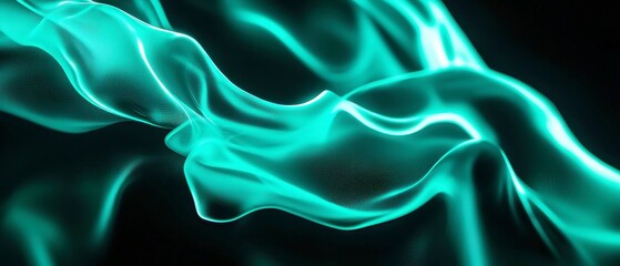 Poster - Vibrant Neon Gradient Waves, Abstract flowing gradient with grainy noise texture, smooth transitions from Emerald Green to Mint on deep black, modern minimalist aesthetic with subtle glow.