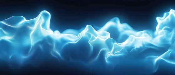 Poster - Vibrant Neon Gradient Waves, Abstract flowing gradient with grainy texture, smooth transitions of Sky Blue, Indigo, Navy to Ice Blue on deep black, modern minimalist aesthetic, soft glow effect
