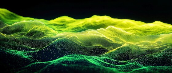 Poster - Vibrant Neon Gradient Waves with Grainy Texture, Smooth Transitions of Bright Lime, Fluorescent Lemon, Neon Olive, Chartreuse on Deep Black Background, Subtle Glow, Modern Minimalist Aesthetic