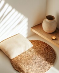 Poster - Serenity Sanctuary Minimalist Zen Corner with Organic Textures - Mindful Living Aesthetic for Wellness-Focused Home Design and Meditation Spaces