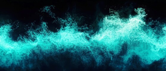 Poster - Vibrant Neon Gradient Waves, Abstract flowing gradient with grainy texture, vivid colors from Aquamarine to Neon Aqua on black, soft glow, modern minimalist style, high-resolution visual.