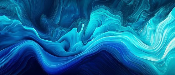 Poster - Vibrant Neon Gradient Flow, Abstract texture with smooth transitions from Deep Ocean Blue to Seafoam on black background, featuring a gentle wave shape and modern minimalist aesthetic