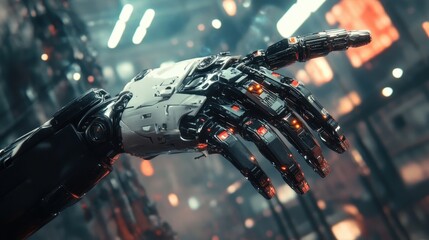 Poster - A futuristic gladiator battling in an arena, using a high-tech, adaptive 3D prosthetic arm designed for extreme combat.