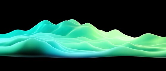 Poster - Vibrant Abstract Gradient Waves, flowing neon colors of Bright Mint, Turquoise, Neon Lime to Seafoam on deep black, featuring a soft glow and modern minimalist style
