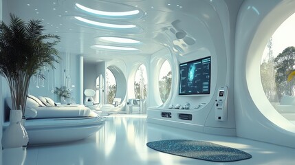 Poster - A futuristic home where wireless electricity charges every device effortlessly