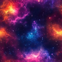 Poster - Stunning Nebula Space Seamless Pattern Glowing Planets and Cosmic Design for Fabrics Websites and Prints