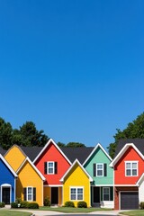 Poster - Vibrant Suburban Renewal Colorful Modern Residential Community Showcasing Sustainable Design, Community Diversity, and Contemporary Neighborhood Aesthetic