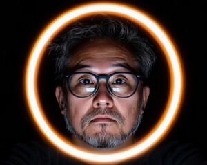 Aufkleber - Biohacking Focus and Performance Minimalist Digital Portrait with Luminous Neon Framing - Next-Gen Professional Creativity and Cognitive Enhancement Visualization