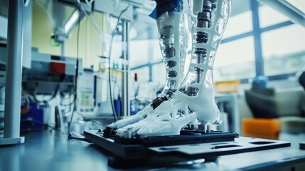 Poster - A futuristic medical lab unveiling the world s first self-healing 3D-printed prosthetic leg using nanotechnology
