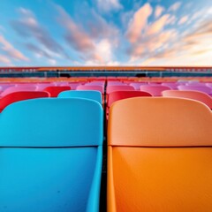 Leinwandbilder - Vibrant Minimalist Stadium Seating Contemporary Color-Block Design Capturing Sports Architectures Dynamic Visual Energy and Digital Marketing Potential