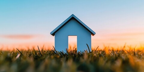 Aufkleber - Minimalist Smart Home Concept Sustainable Living Silhouette with Future-Ready Architecture in Serene Eco-Friendly Landscape - Next-Generation Real Estate Visualization
