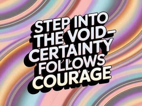 Step into the void—certainty follows courage. Typography and Colorful Background Motivational Quote T-shirt Design Illustration
