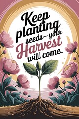 Poster - Keep planting seeds—your harvest will come. Typography and Colorful Background Motivational Quote T-shirt Design Illustration