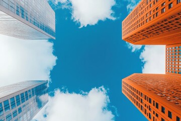 Poster - Urban Geometric Perspectives Innovative Architectural Reflection Showcasing Modern City Design, Sustainability, and Vertical Space Innovation
