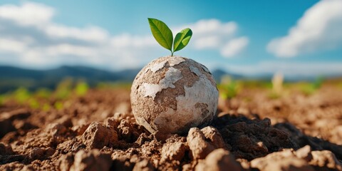 Aufkleber - Regenerative Agriculture Breakthrough Eco-Innovative Seedling Emerging from Sustainable Soil Globe - Transformative Climate Solution for Conscious Farming