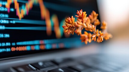 Aufkleber - Empowering Financial Mindfulness Autumnal Market Analytics Visualization with Organic Wellness Overlay - Sustainable Investment Strategies for Modern Professionals