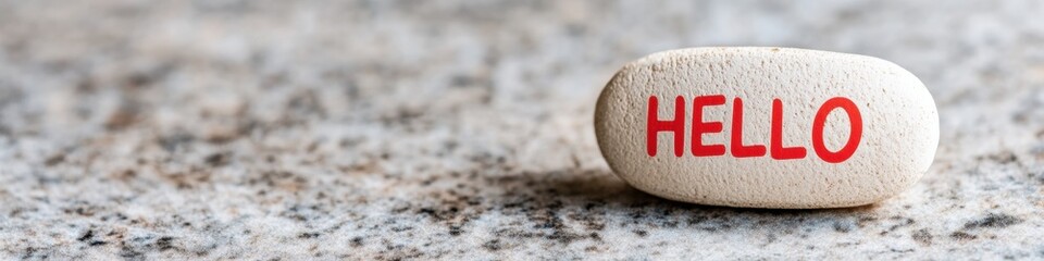 Fototapete - Minimalist Communication Design Elegant Stone with Bold HELLO Typography - Innovative Branding Concept for Digital Networking and Authentic Engagement