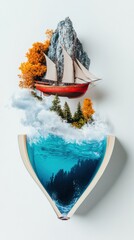 Poster - Surreal Maritime Dreamscape Miniature Nautical Adventure Meets Conceptual Art - Immersive Storytelling for Creative Professionals and Digital Narratives