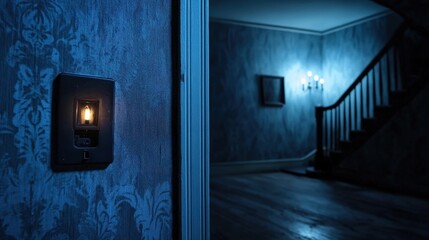 Poster - A haunted house where a flickering light switch mysteriously turns on and off by itself.