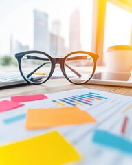 Poster - Minimalist Workspace Innovation Data-Driven Productivity with Vibrant Color Analysis, Modern Design Eyewear, and Strategic Planning Insights