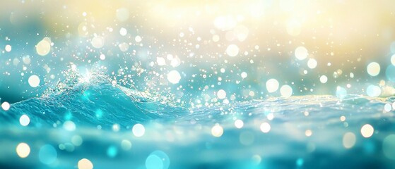 Poster - Aqua Dreamscape, an enchanting blend of shimmering particles and soft bokeh, featuring gentle waves of sparkling aqua and cool white, creating a luxurious and atmospheric depth.