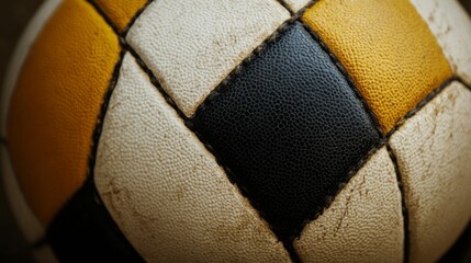 Close-up macro shot of a volleyball ball texture with detailed surface pattern, leather material, and stitching design, perfect for sports-themed backgrounds and athletic equipment concepts.


