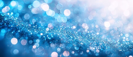 Poster - Shimmering Icy Blue and Pale Silver Abstract, enchanting waves of sparkling glitter, soft bokeh, atmospheric depth with luxurious lighting and elegant gradient transitions