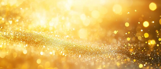 Poster - Dreamy Butter Yellow Elegance, an abstract composition featuring shimmering particles, soft bokeh, and a luxurious blend of gentle waves in warm tones, creating atmospheric depth.