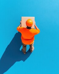 Fototapete - Minimalist Logistics Workflow Vibrant Gen Z Warehouse Worker in High-Visibility Orange Optimizing Operational Efficiency with Smart Inventory Management