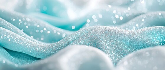 Poster - Teal and Gray Dreamscape, an enchanting abstract composition featuring shimmering particles, gentle waves, luxurious lighting, and a soft bokeh effect creating atmospheric depth.
