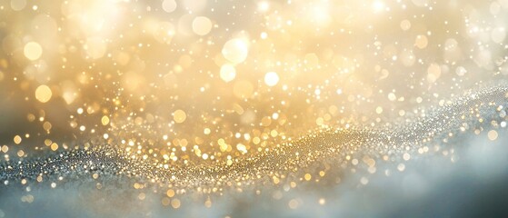 Poster - Shimmering Chamomile Waves, an ethereal blend of soft gray and golden hues, featuring grainy textures, delicate bokeh, and a luxurious, atmospheric depth for a dreamy experience