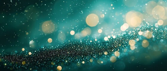 Poster - Shimmering Sage and Icy Blue Waves, an ethereal blend of sparkling textures, soft bokeh, and luxurious gradients creating a dreamlike atmosphere with atmospheric depth and elegance