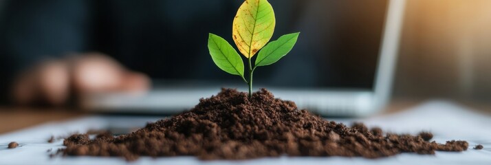 Aufkleber - Green Growth Strategies Sustainable Business Innovation with Eco-Conscious Seedling Symbolizing Digital Transformation and Corporate Regenerative Leadership