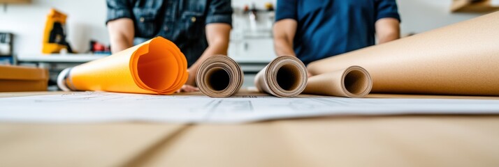Poster - Collaborative Design Innovation Minimalist Architectural Drafting with Sustainable Paper Rolls - Next-Gen Professional Planning and Creative Workspace Efficiency