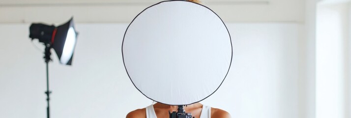 Fototapete - Minimalist Content Creation Dynamic Studio Setup with Reflective Ring Light - Contemporary Digital Branding for Gen Z Influencer Marketing