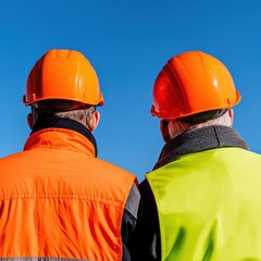 Aufkleber - Future-Ready Industrial Safety High-Visibility Workwear Showcasing Collaborative Workforce Resilience in Modern Construction Environments