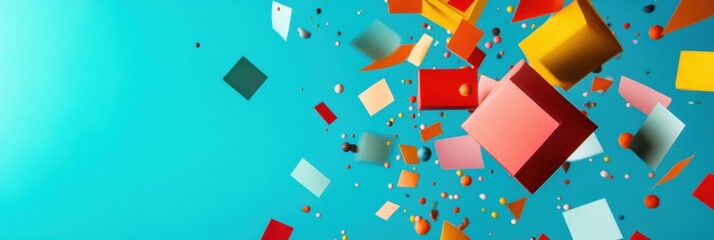 Poster - Dynamic Geometric Confetti Explosion Vibrant Digital Marketing Backdrop for Creative Branding, Social Media Content, and Gen Z Visual Storytelling