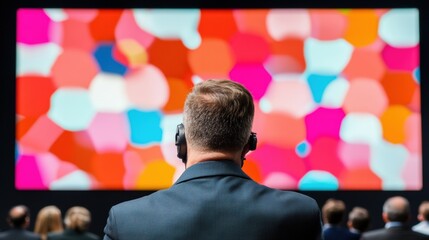 Aufkleber - Dynamic Presentation Insights Millennial Business Leader Showcasing Vibrant Data Visualization at Corporate Conference - Innovative Visual Communication Strategies
