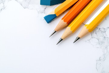 Poster - Minimalist Design Planning Vibrant Architectural Pencils on Marble Surface - Creative Workspace Innovation for Digital Architects and Designers