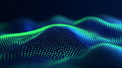 Wall Mural - Futuristic 3d wavy abstract background, digital green particles concept illustration