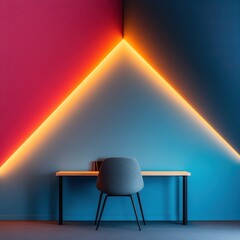 Aufkleber - Minimalist Digital Workspace Dynamic Color-Gradient Lighting Design Transforms Modern Home Office with Sleek Ergonomic Furniture and Immersive Architectural Illumination
